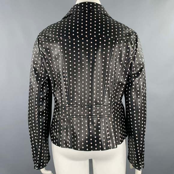 AKRIS Black White Leather Polka Dot Lambskin Biker Jacket - Picture 4 of 8